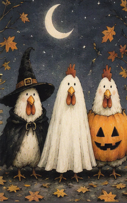Kolme kanaa halloween-asuissa
