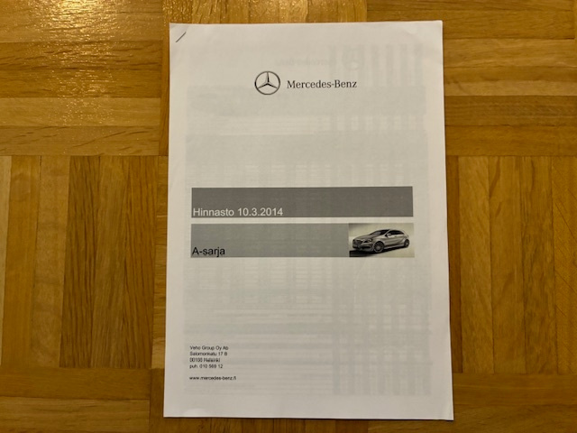 Hinnasto Mercedes A-sarja W176 2014 Veho 10.3.2014 - esite