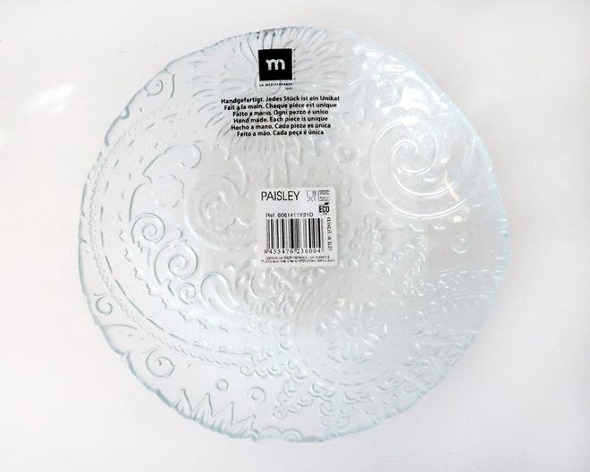 Matala lasikulho/lautanen Paisley-kuvio 21 cm kierrätyslasia