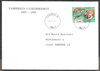 Postilähetys - Pun.risti (LAPE 911) Tampere 10 15.11.1982