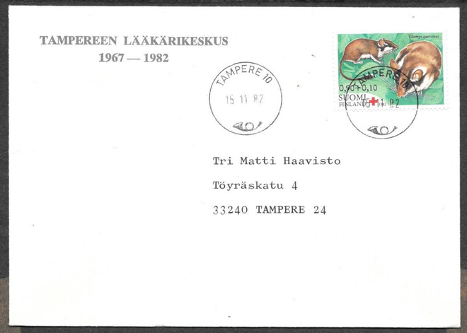 Postilähetys - Pun.risti (LAPE 911) Tampere 10 15.11.1982