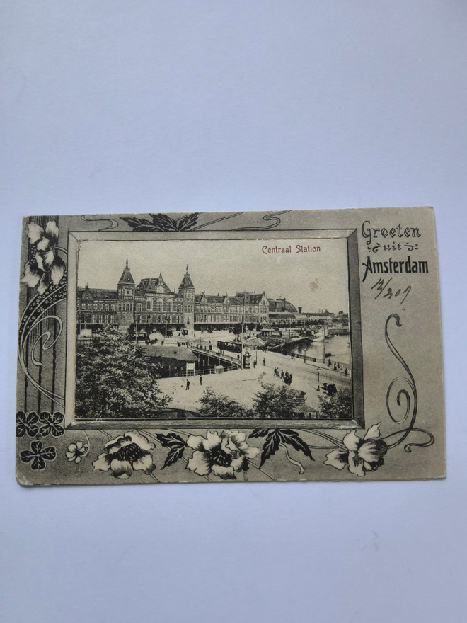 Amsterdam 1909 kulkenut postikortti, katso!