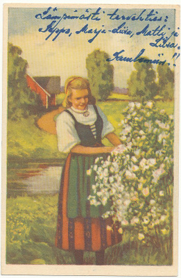 P SAHAROFF - Neito kansallispuvussa - kulk. 1953