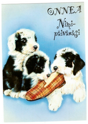 Koirat...°°ONNEA NIMIPÄIVÄNÄSI°° -KORTTI /(Kultaväriä)