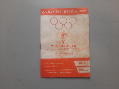 Olympia XV Helsinki 1952 yleisurheilu 20/7 ohjelmalehtinen