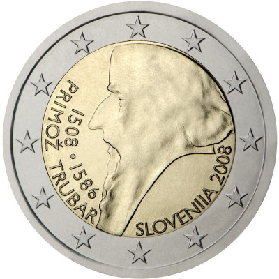 Slovenia 2 euro 2008 juhlaraha Primoz Trubar, UNC
