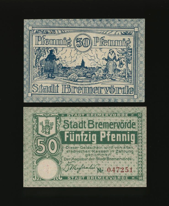Saksa Notgeld 2 x 50 Pfennig, Bremervörde