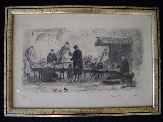 Simo Hannula  TORIPÄIVÄ  Grafiikka vuodelta 1955