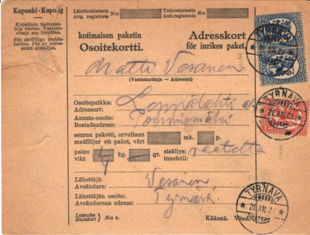 OSOITEK. TYRNÄVÄ2MK SININEN PARI+1MK ORANSSI