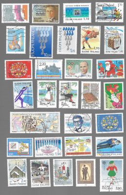 30 KPL ERILAISIA LEIMATTUJA 1987-9 SUOMALAISIA POSTIMERKKEJÄ