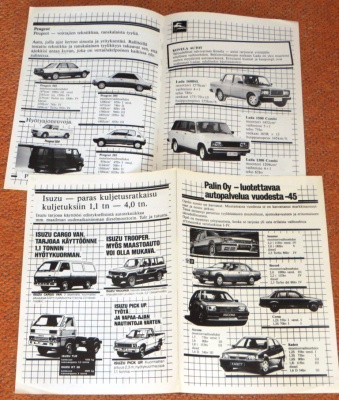 1986 Opel Peugeot Lada Isuzu esite - Palin Oy - KUIN UUSI