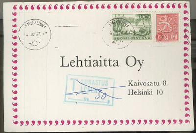 M63 1967 postikortti, lunastus mitätöity