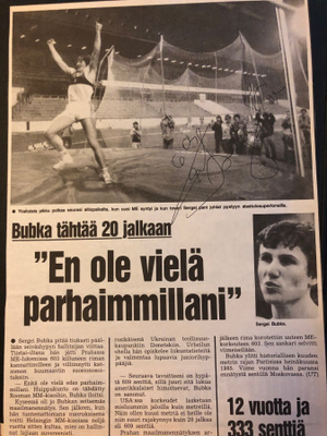 Sergei Bubka nimikirjoitus lehtikuvassa