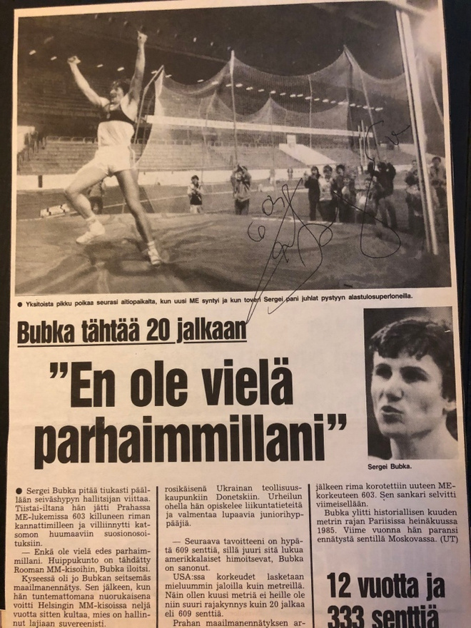Sergei Bubka nimikirjoitus lehtikuvassa