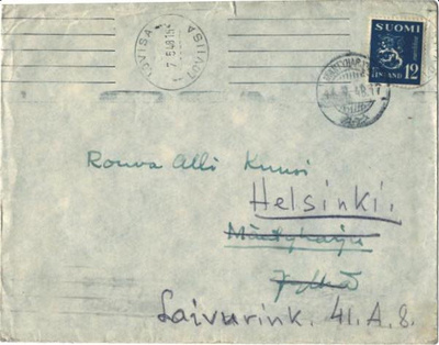 POSTILÄHETYS LOVIISA -MÄNTYHARJU JOSTA KÄÄNNETTY -HELSINKI