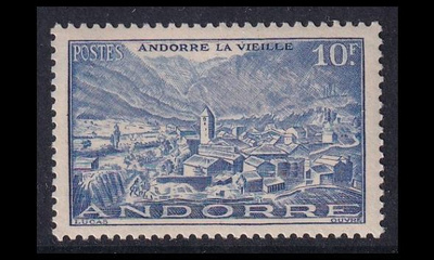 Andorra Fr 126 ** Maisema 10 Fr sininen (1944)