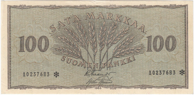100 Markkaa 1955 A-sarjaa tähdellä, kl.6