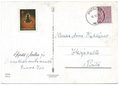 Tub Joulumerkki 1970 Joulukello kortilla
