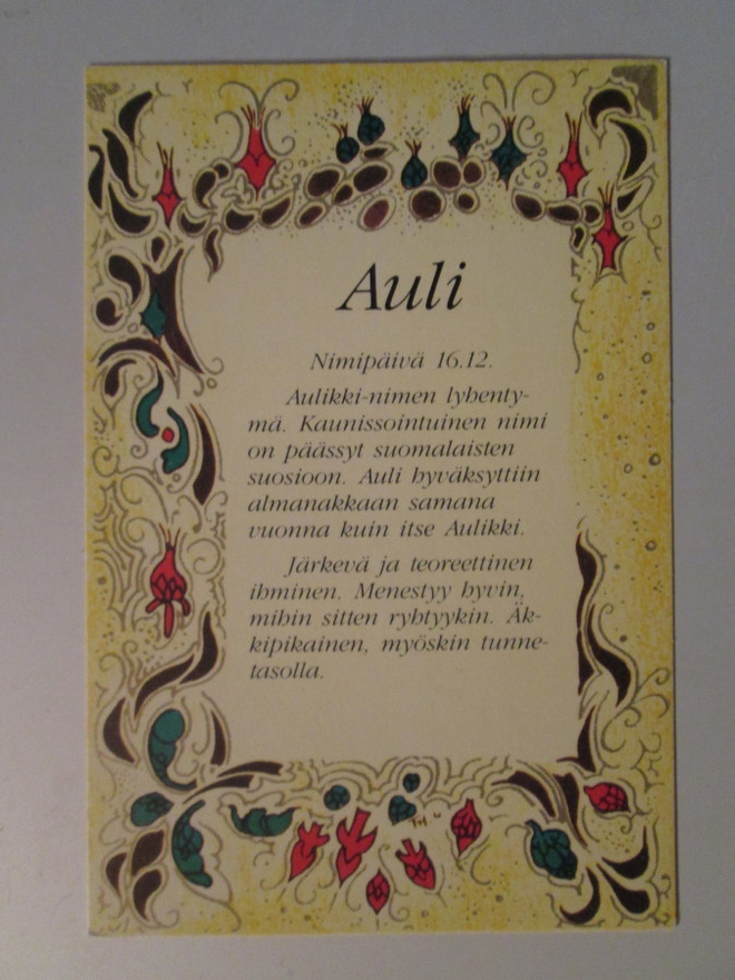 KULKEMATON  AULI  NIMIPÄIVÄKORTTI  16.12.