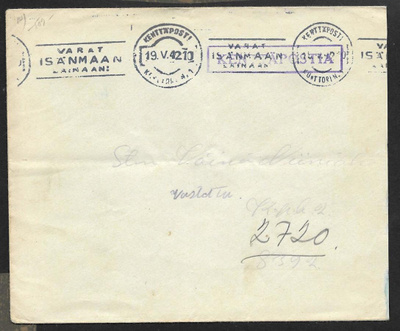Postilähetys - Kenttäposti + KPK 1 19.5.1942