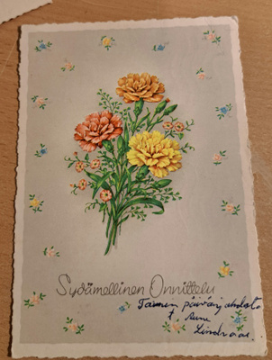 kukkakortti, neilikoita, kulkenut 1961