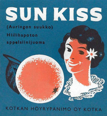 JUOMAETIKETTI KOTKAN HÖYRYPANIMO OY SUN KISS SILEÄ HIILIHAPO