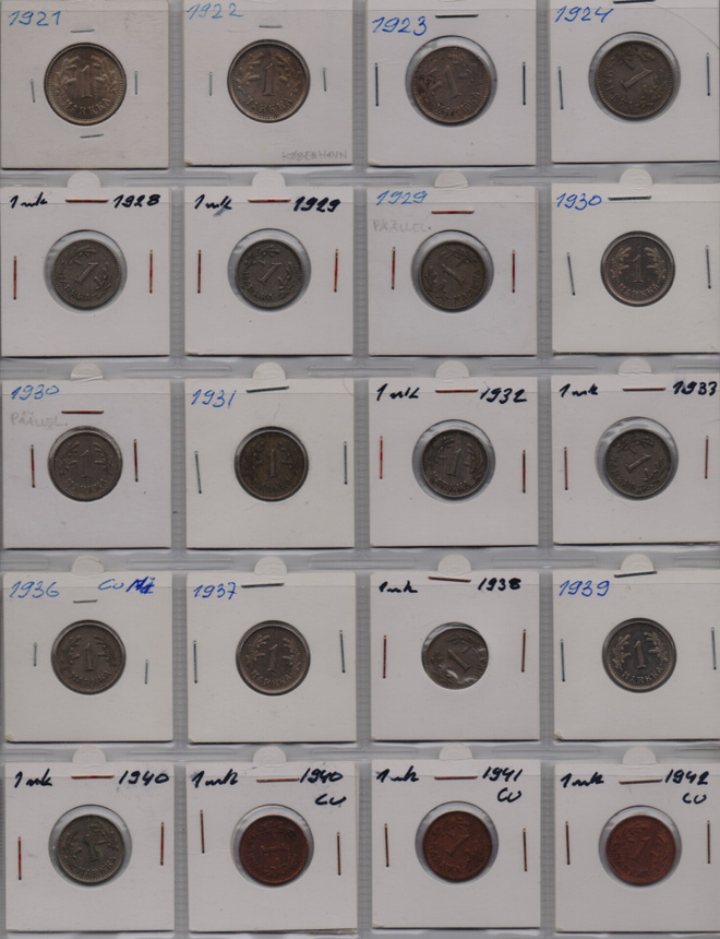 1921-48 1 markka kaikki 28kpl kl8