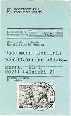 M63 1963 1,50 mk tukinuittaja postiosoituksella