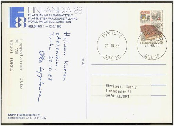 1988 kirja 500v loistoleimainen kortti