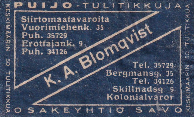 Helsinki, K. A. Blomqvist,    Puijo Osakeyhtiö Savo   3/8