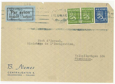 1948 15mk leijona  ym lentokirje Ruotsiin