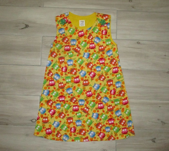 Ullekas liivimekko pöllö 122/128cm, käsityötä!