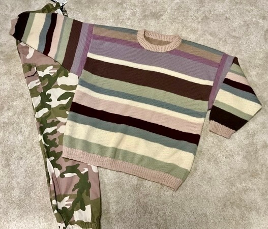 Villapusero värikäs käsinneulottu rento l/ xl