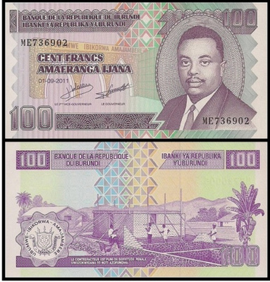 BURUNDI 100 FRANCS 2011 P-44 UNC (K15-S57)