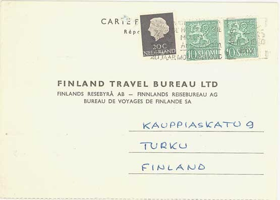M54 1954 10 (mk) pari vastauskortti Hollannista
