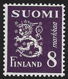 1946 M-30 Leijona 8 mk tummanvioletti ** Lape 312 b SP Lm5