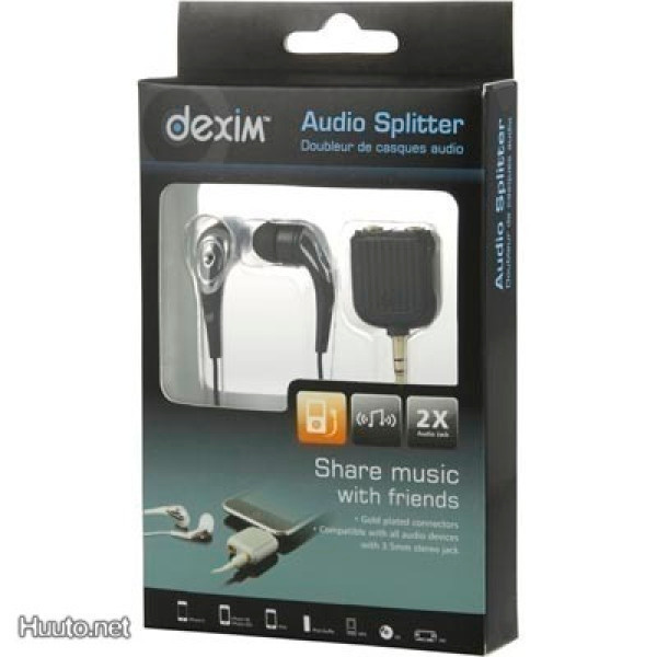 Dexim Audio Splitter ja Nappikuulokkeet, musta *UUSI*