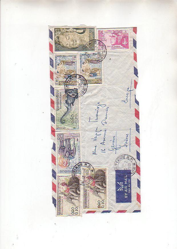 Laos, 1960, kuoren etupuoli, merkkejä paljon.