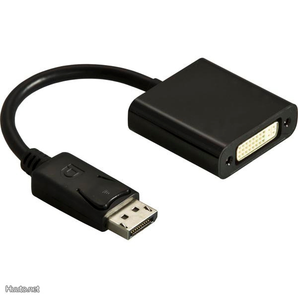 Deltaco DisplayPort uros - DVI-I naaras, 0.2m, musta *UUSI*