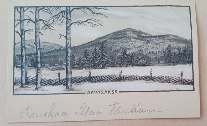 Alpo Sailo: Aavasaksa, tunturinäkymä, piirrospk, k. k-k