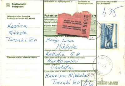 POSTIPAKETTI TURENKI-HERTTONIEMI