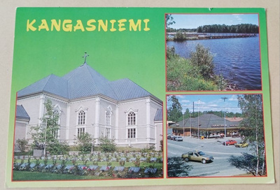 Kangasniemi, monikuvapk (mm. kirkko. linja-autoasema), 1993