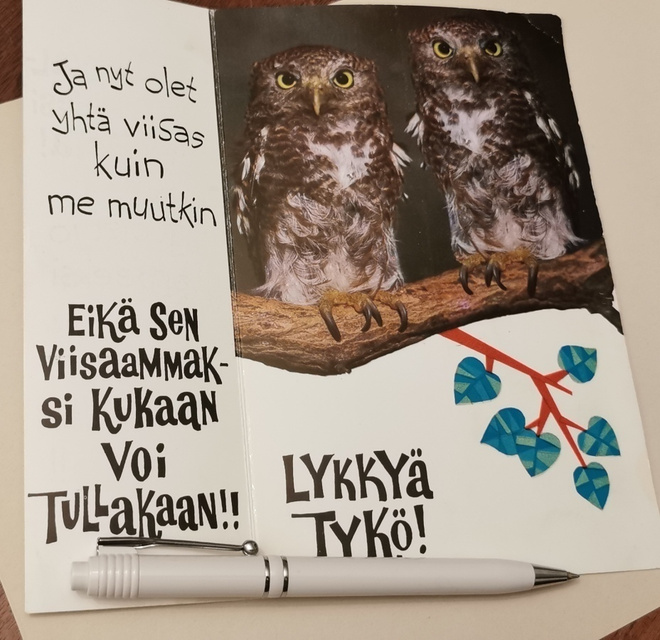 Hupikortti, onnittelukortti, kulkenut