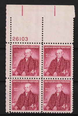 1958 USA 4c NoahWebster 200v merkin neliö leimaamattomana**