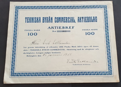 osakekirja Tekniska byrån commercial Helsinki 1913