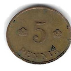 1936 5 PENNIÄ KOLIKKO KÄYTETTY - pikkukuva 1