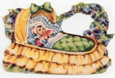 EO 6004 / Vauva keltaisessa röyhelösängyssä. 1950-l.