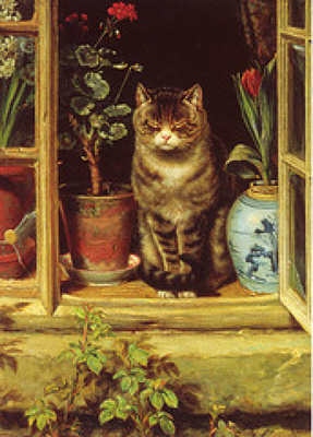 Ralph Hedley: Kissa ikkunalla (isohko taittokortti)