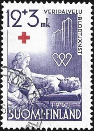 1950 Punainen Risti 12 + 3 mk leimattu LaPe 393