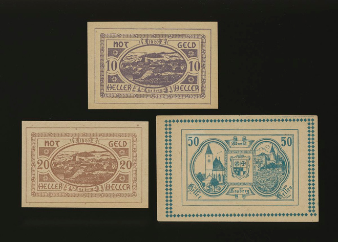 Itävalta Notgeld 10, 20, 50 Heller, Lasberg 1920